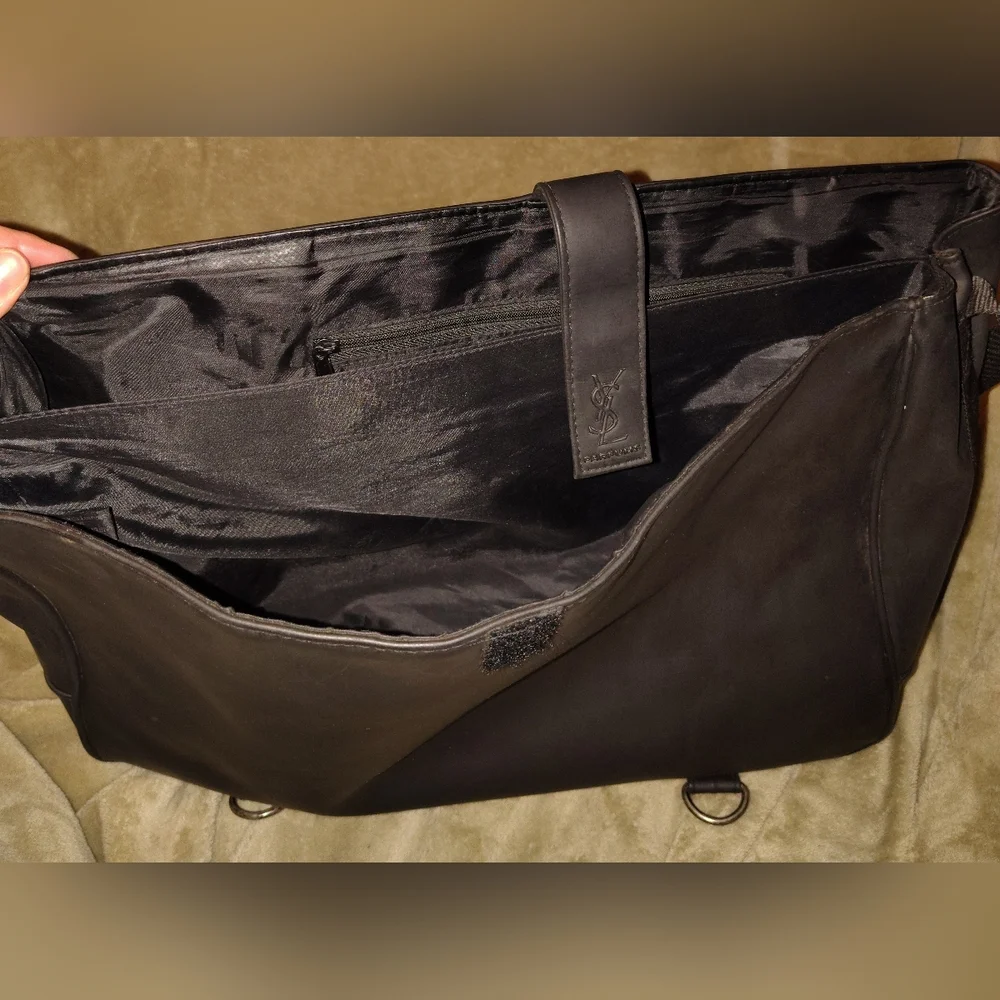 Yves Saint Laurent Parfum Black Vinyl Messenger Bag Vintage